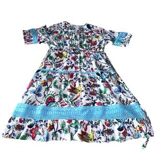 John Mark Womens XL Midi Summer Capri Dress Short Sleeve Eyelet Lace Trim Multi